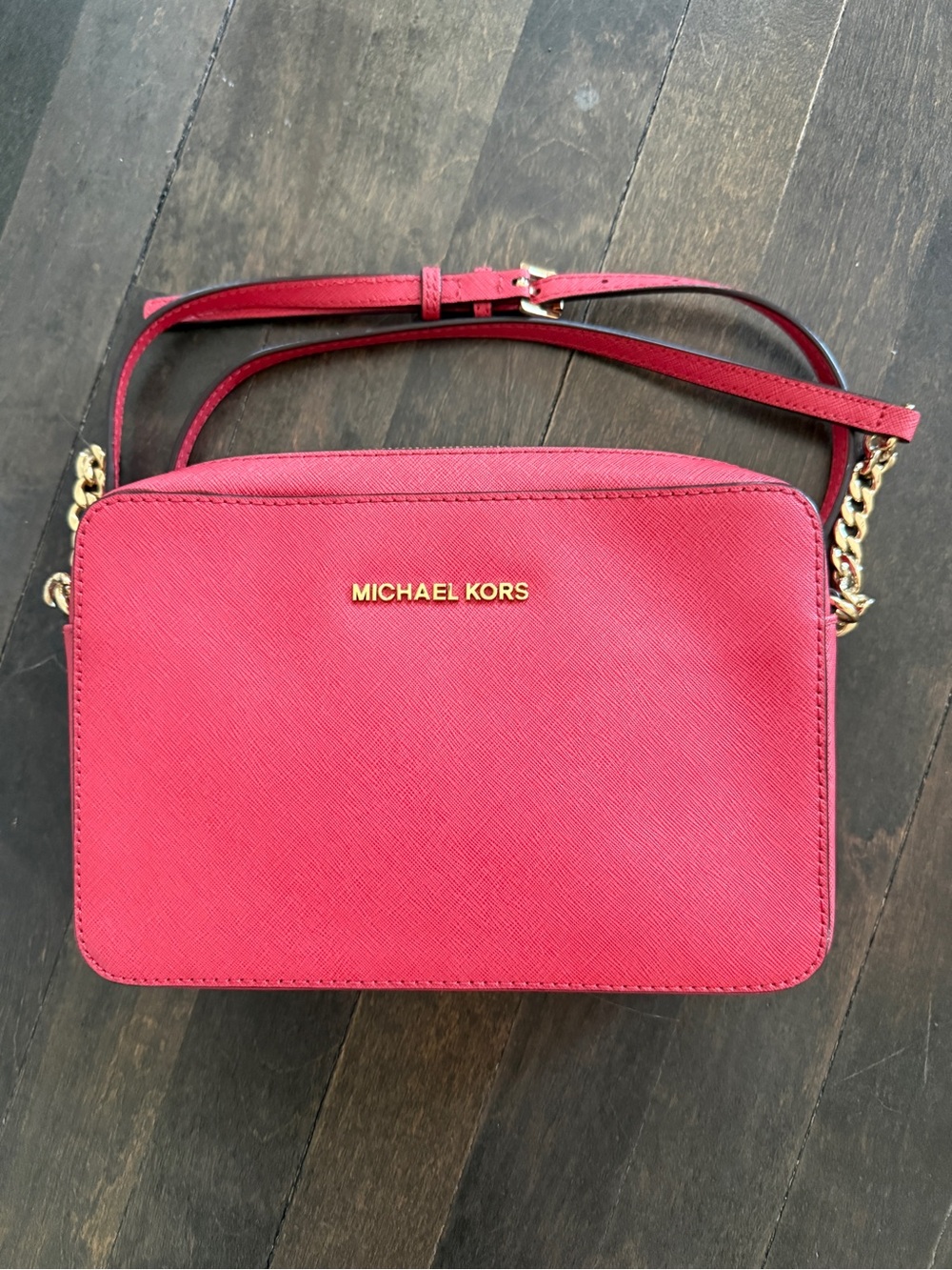 Michael Kors Pink Crossbody Camera Bag with Gold Hardware with box